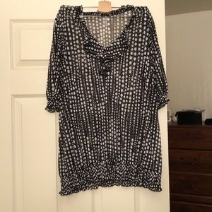 Sheer black and white polka dot short sleeve.